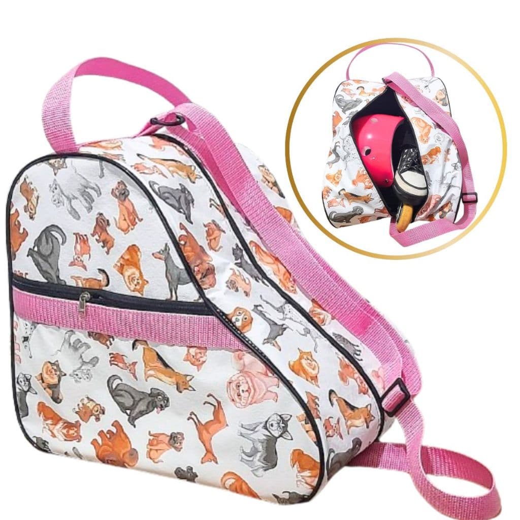 Bolsa, Mochila Para Patins Patinação Artística Infantil Quad- Estampa dogs/rosa
