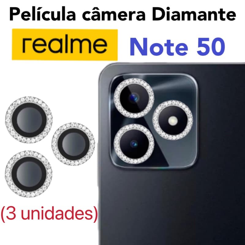 KIT Completa( 3 peças)Película câmera Diamante Para Realme Note 50 Película protege lentes de celular com Strass Brilho