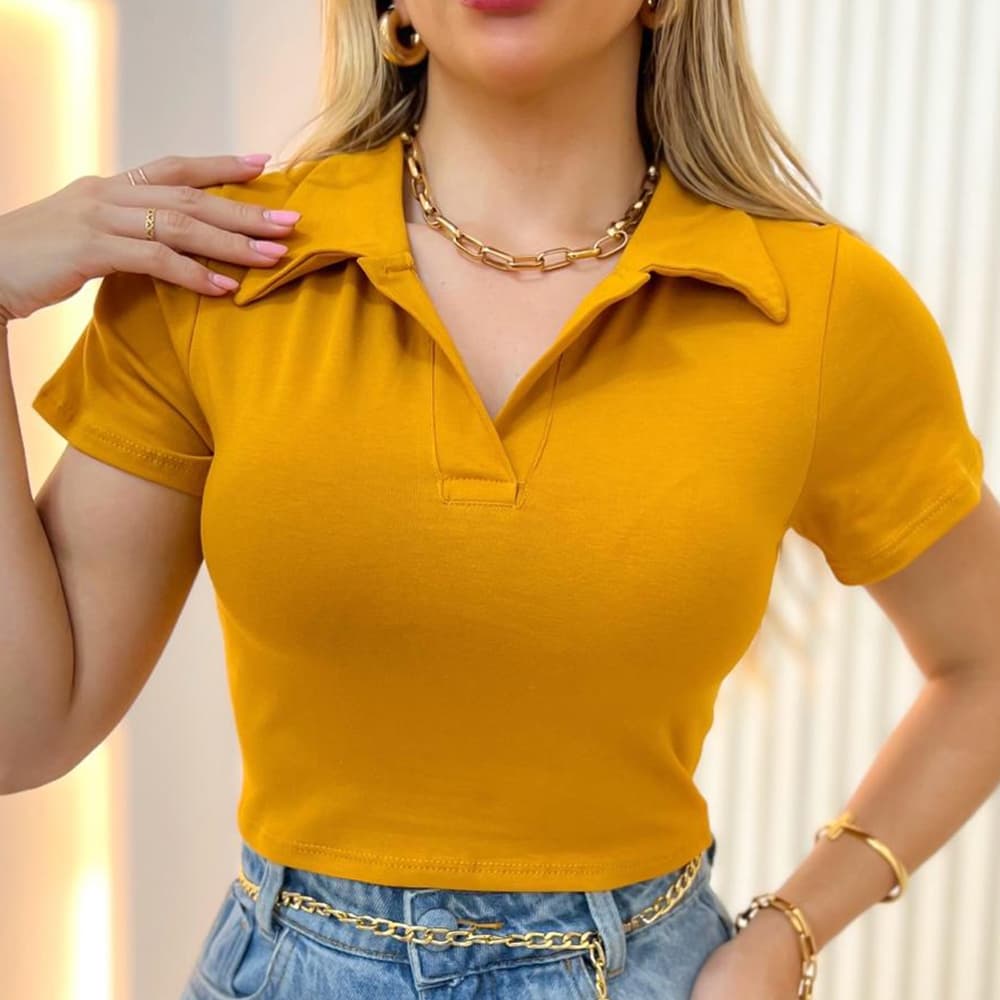 Blusa Feminina com Manga Curta e Colarinho 00160