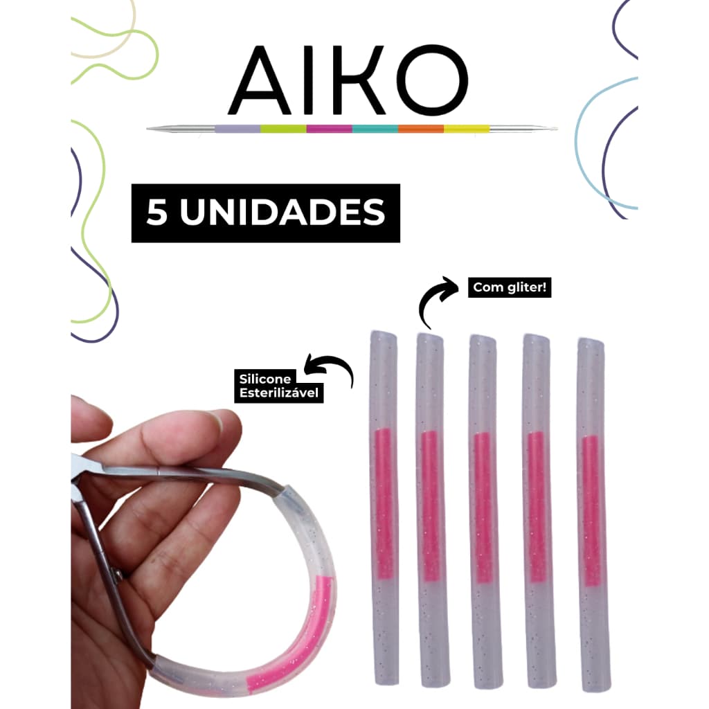 Kit Aiko 5 Molas Em Silicone Esterilizável Com Gliter Para Alicate de Unha e Cutícula