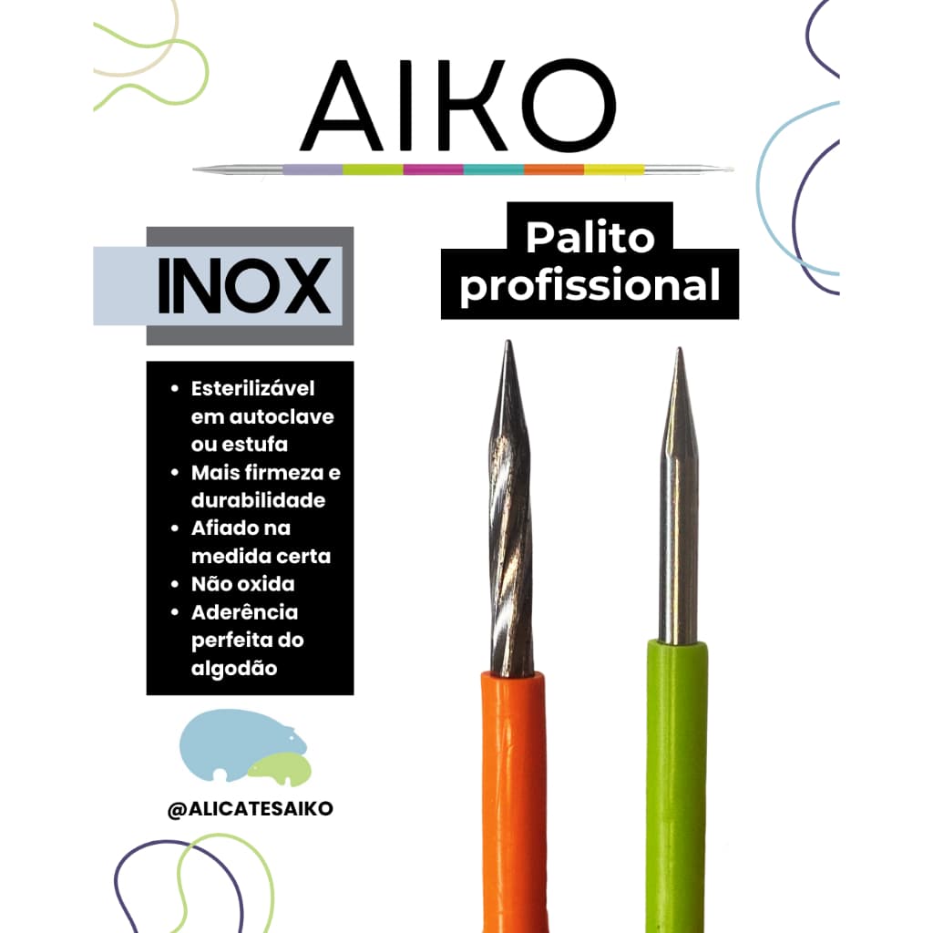 Kit Palito Unha Profissional Bastão De Inox Para Unhas Revestido Em Silicone Esterilizável Aiko