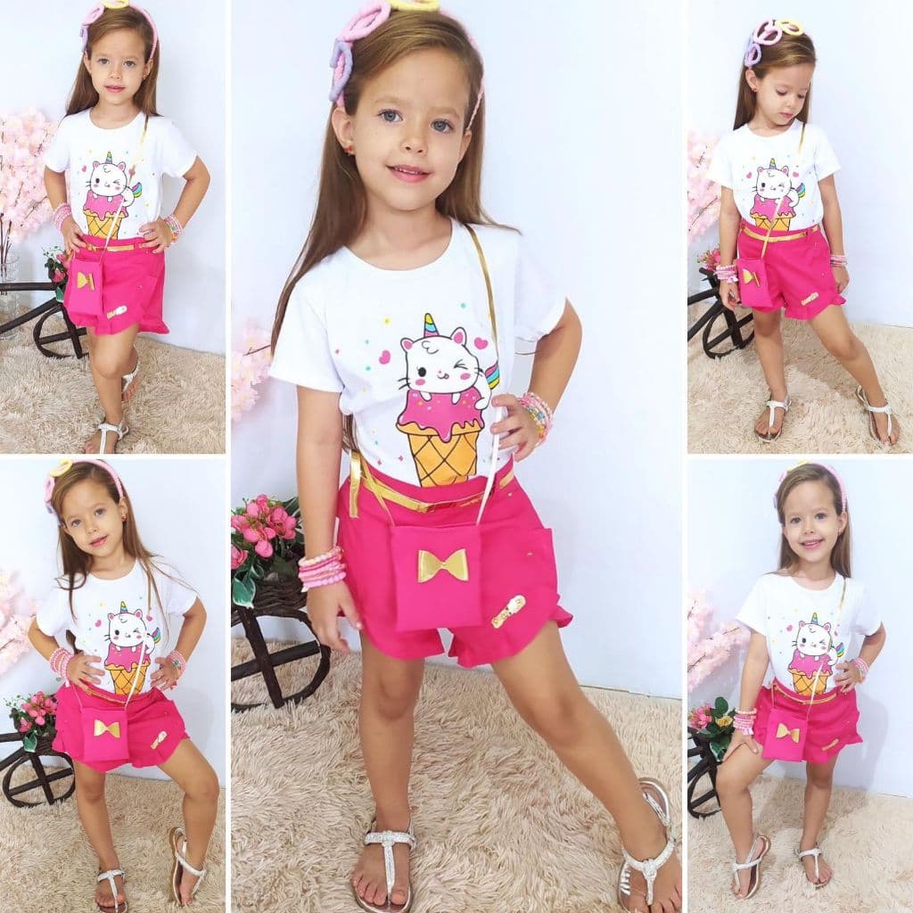 Roupa infantil menina conjunto  Lorena verão blogueira 3  peças + oculo de sol.