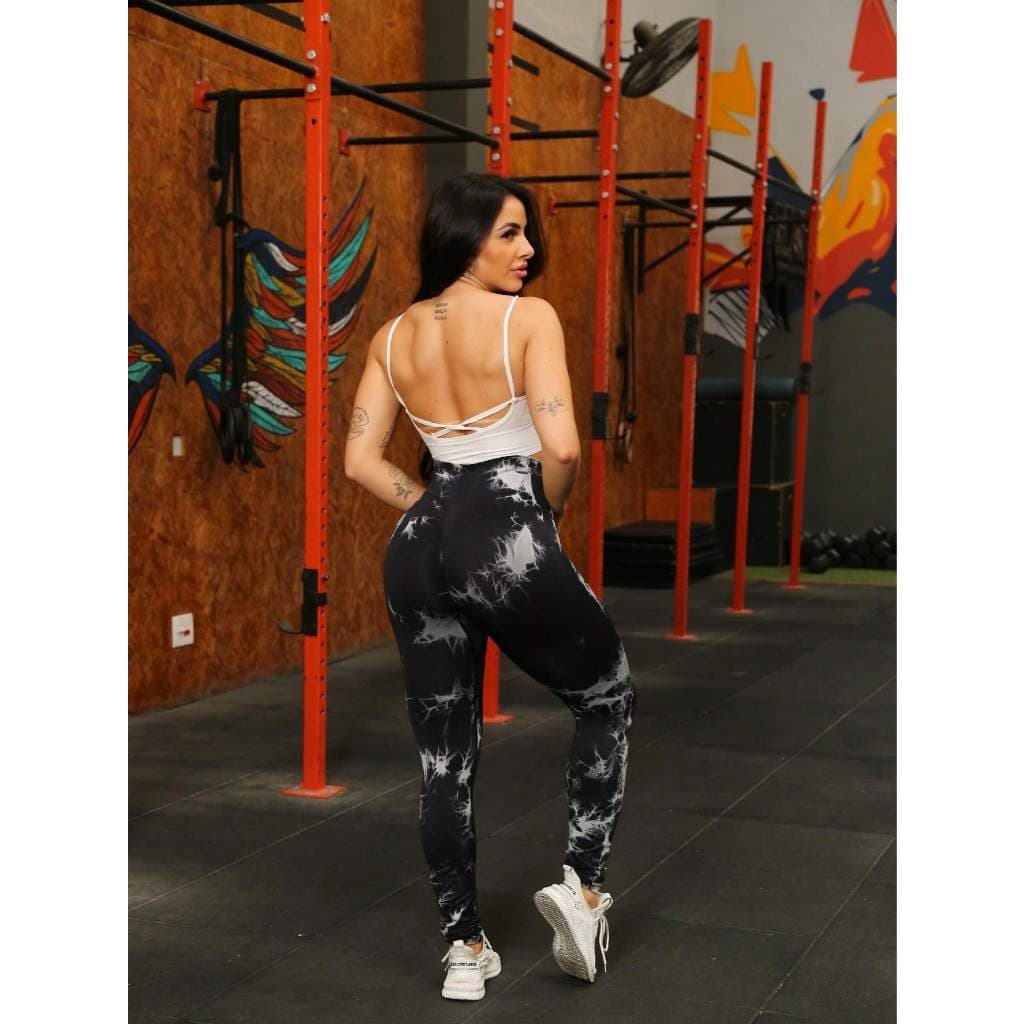 Calça Legging Esportiva Academia Yoga Trendy Tie dye Amassada Levanta Bumbum Sem Costura Cintura AltaYI-006