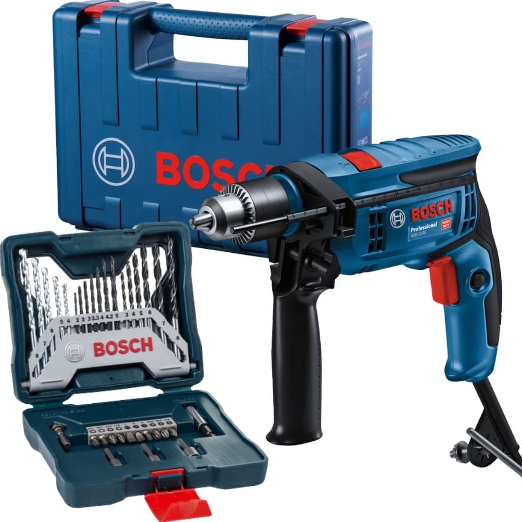 Furadeira Impacto Parafusadeira Bosch GSB 13 RE 750w 127v + Brocas e Bits X-Line 33 PCs + Maleta