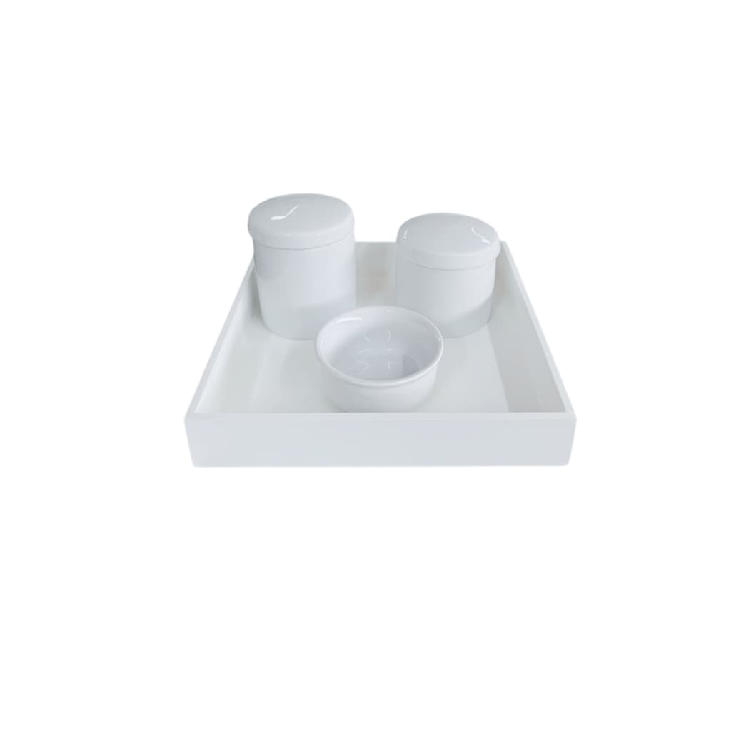 Kit higiene bebe porcelana 4 peças bandeja branca