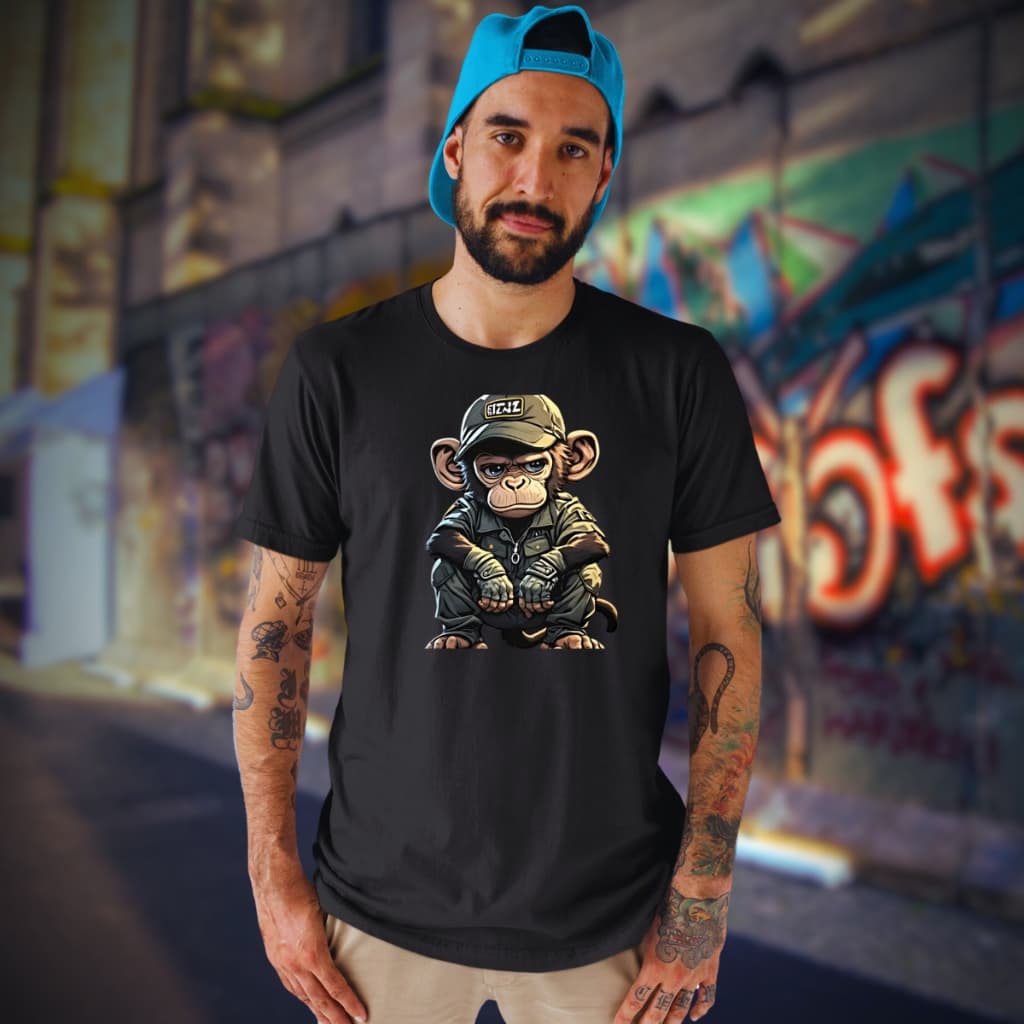 Camiseta com gola redonda, manga curta e estampa frontal.Algodão Premium
