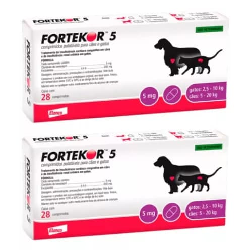 Kit com 2 Fortekor Flavour 5 mg Elanco - Cães e Gatos 28 comprimidos