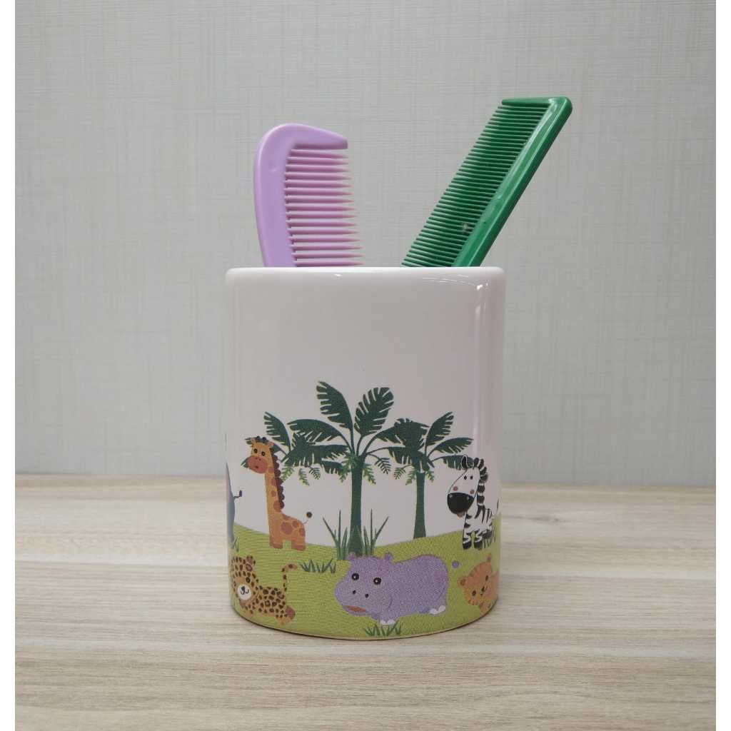 Porta Pentes Cerâmica Safari Escova de Cabelo , Tesourinha , Escovas de dente , Porta Treco Lavabo Banheiro