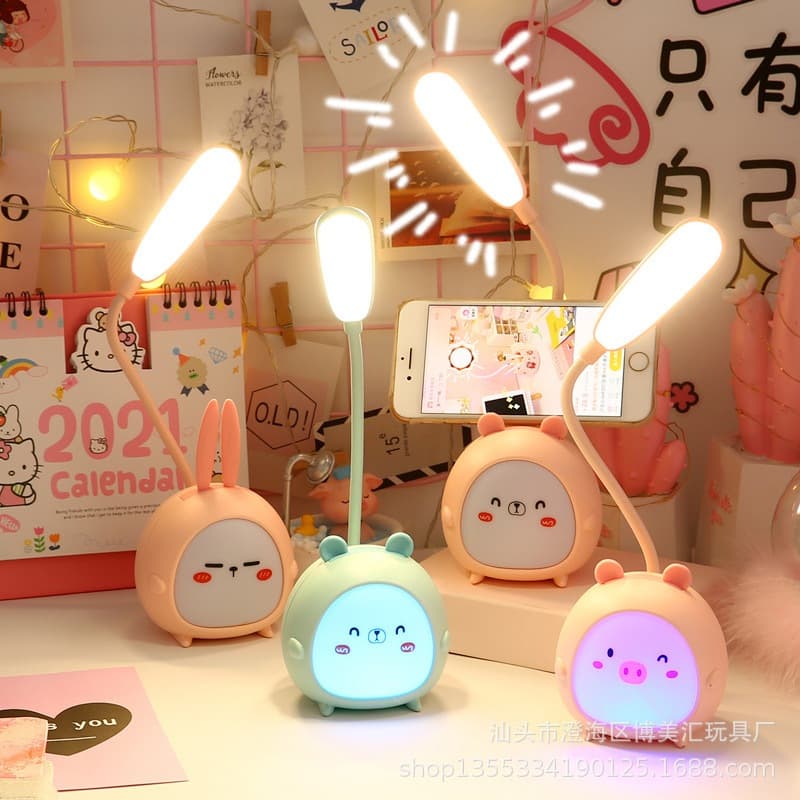 Luminaria de mesa led com orelha de coelho ou urso recarregavel