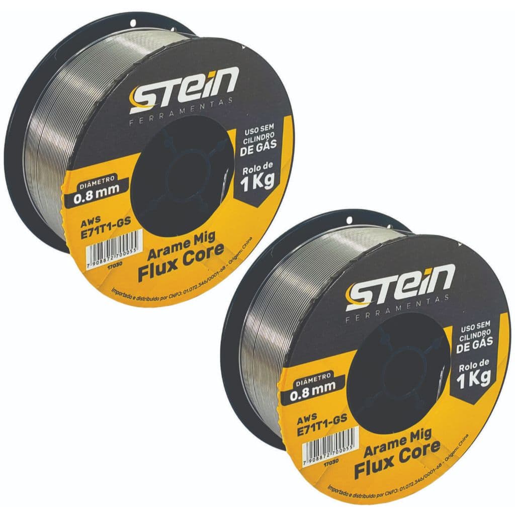 Arame Solda Mig 0,8mm Com 1Kg Sem Gás E71T0-GS 02 Rolos Stein
