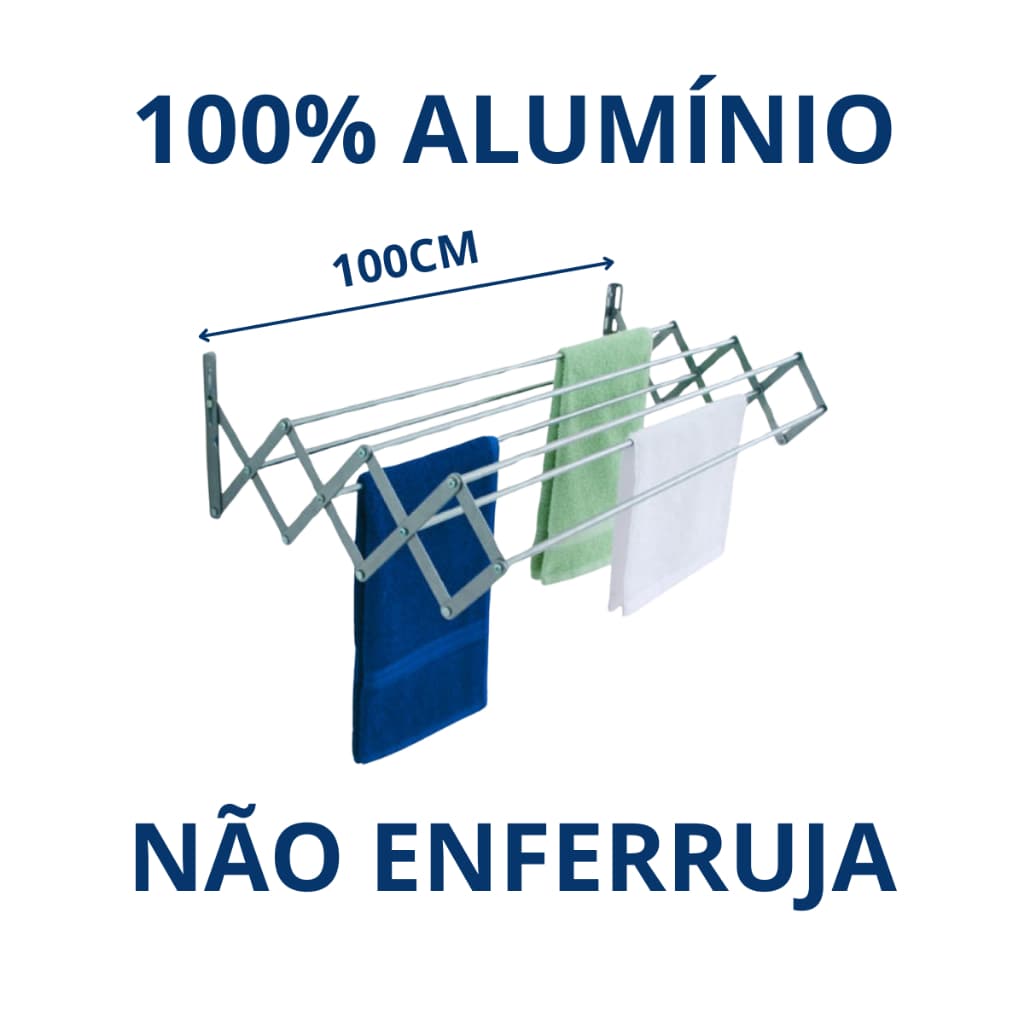 Varal Roupas Sanfonado de Parede Retratil 100 cm Aluminio Leve Não Enferruja -  BITENFER VARAIS
