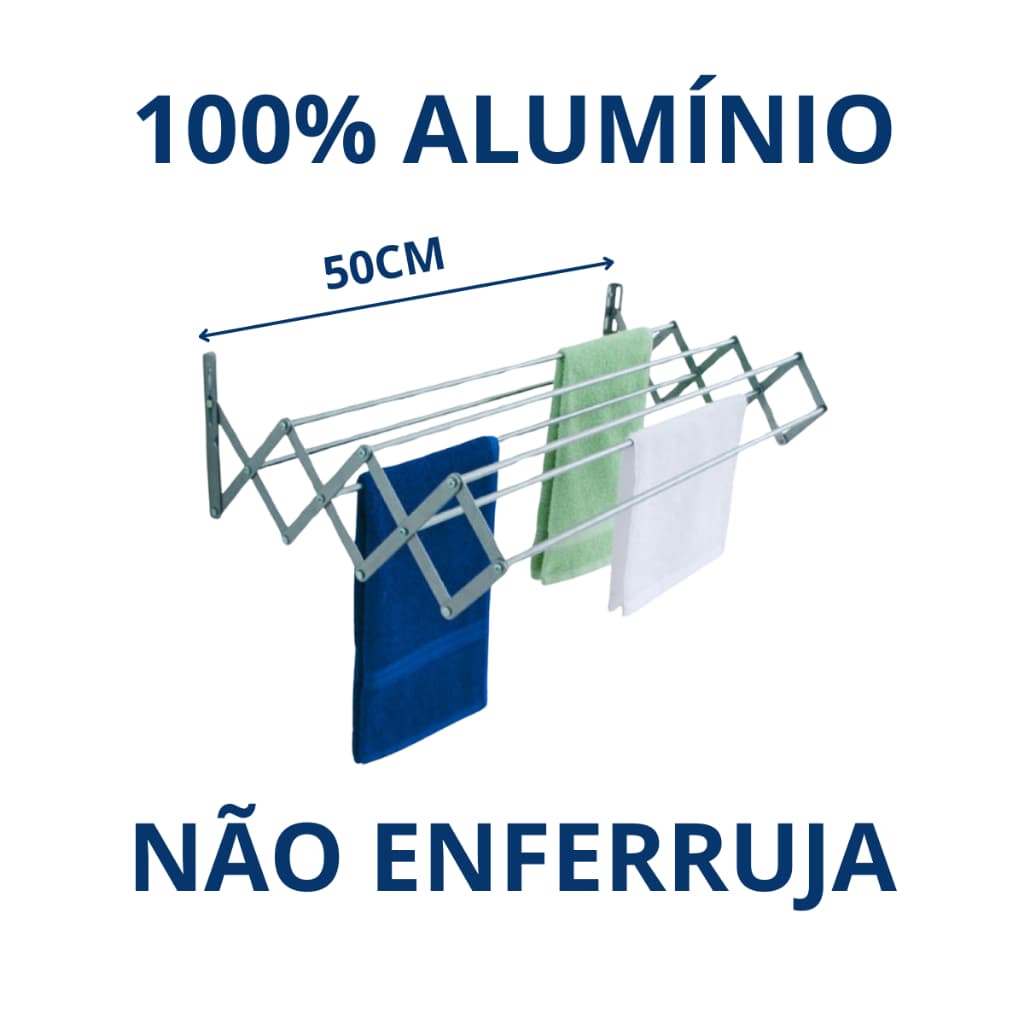 Varal Sanfonado De Parede Dobravel Retratil 50 Cm Aluminio - BITENFER VARAIS