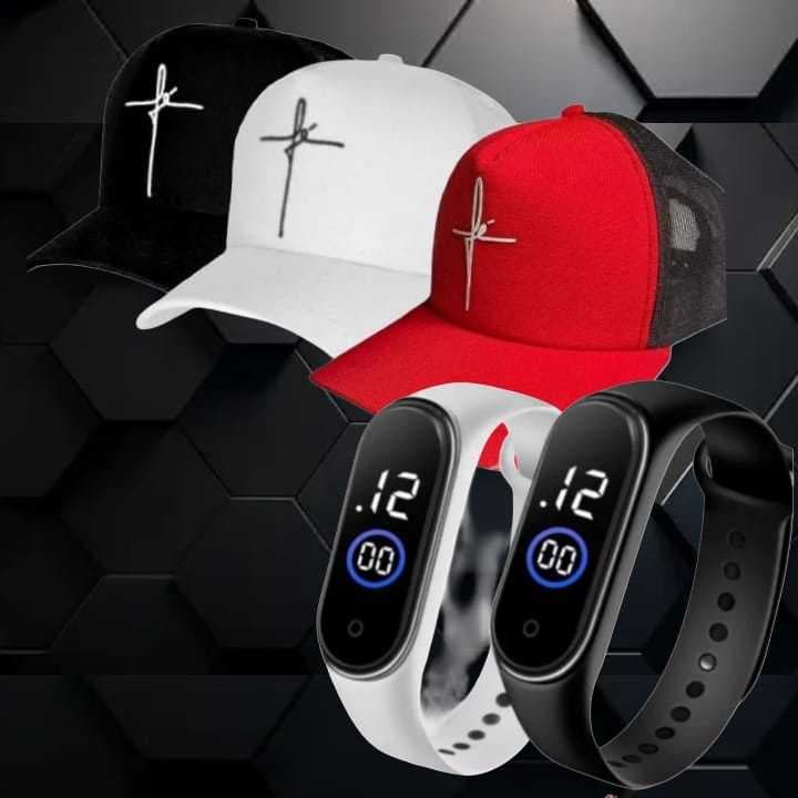 Kit Masculino Boné Masculino Fé + Relógio M4 Esportivo Promoção fim de ano só hoje  só hoje