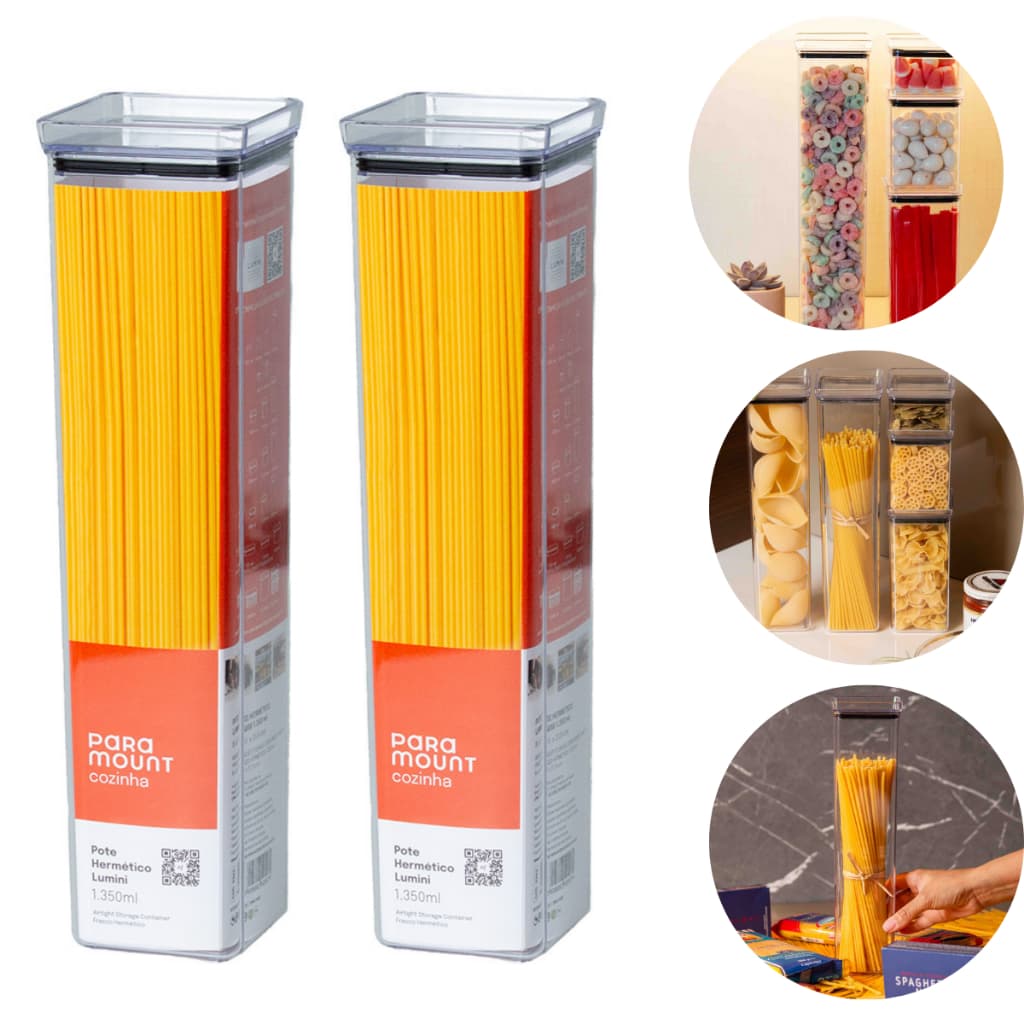 Kit 2 Pote Porta Macarrão Espaguete Cereal Mantimentos Organiizador Cozinha Armario - 1350ml