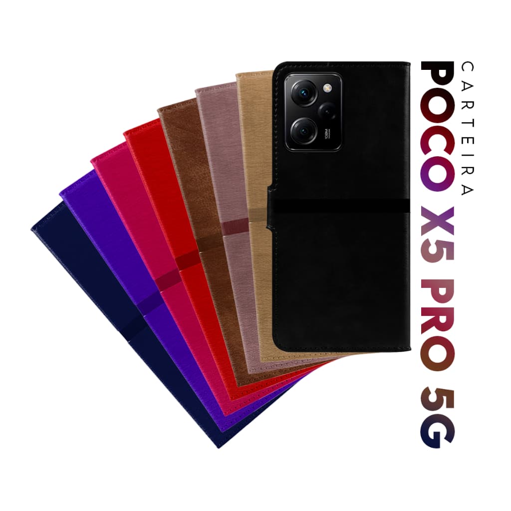 Capa Case Capinha Carteira Flip Cover Couro Sintético PRETA Para Xiaomi Poco X5 Pro 5g tela 6.67 Cell in Power25