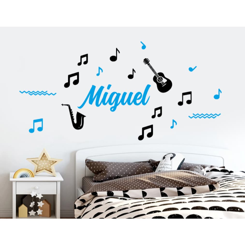 Adesivo de parede musica instrumento nota musical violão decoração quarto menino