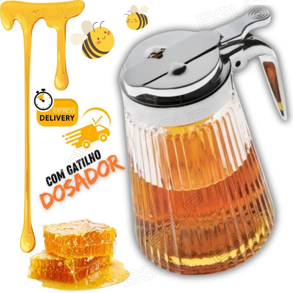 Meleiro Dosador Pote Porta Mel Vidro Grosso Resistente 270 ML
