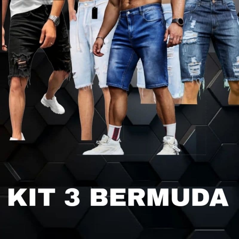 Kit 3 Bermuda Jeans Rasgada Premium C/ Lycra Destroyed Promoção Ano novo 2025 com lycra