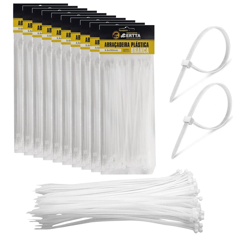 1000 Enforca Gato Cinta Plástica Abraçadeira Lacre de Nylon 3.6x150mm Fita Hellerman Branco Atacado