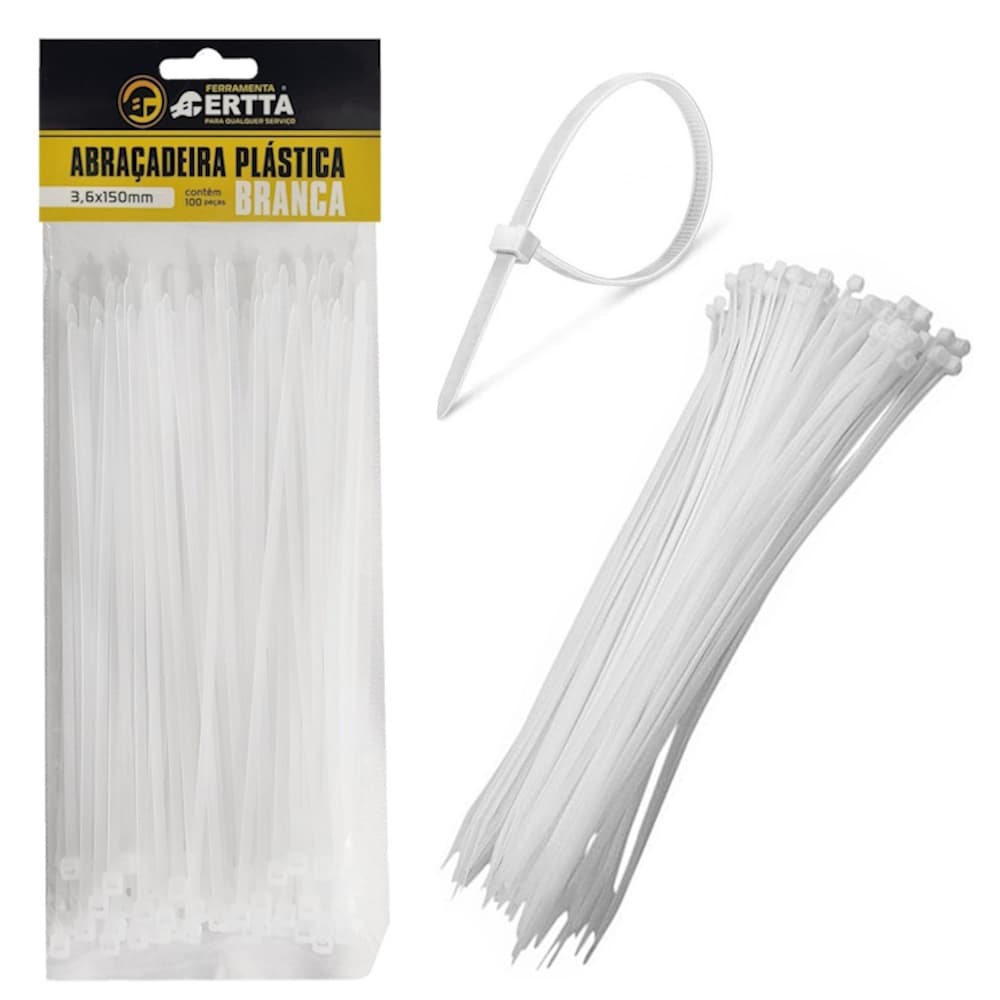 200 Enforca Gato Cinta Plástica Abraçadeira Lacre de Nylon 3.6x150mm Fita Hellerman 15cm Branco
