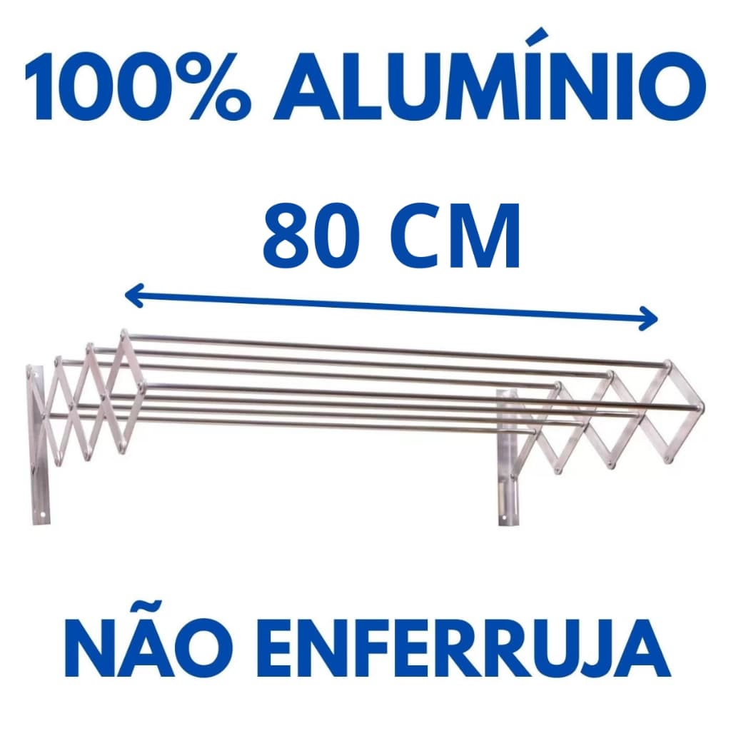 Varal Sanfonado Parede Aluminio Retratil 80 Cm Não Enferruja - BITENFER VARAIS