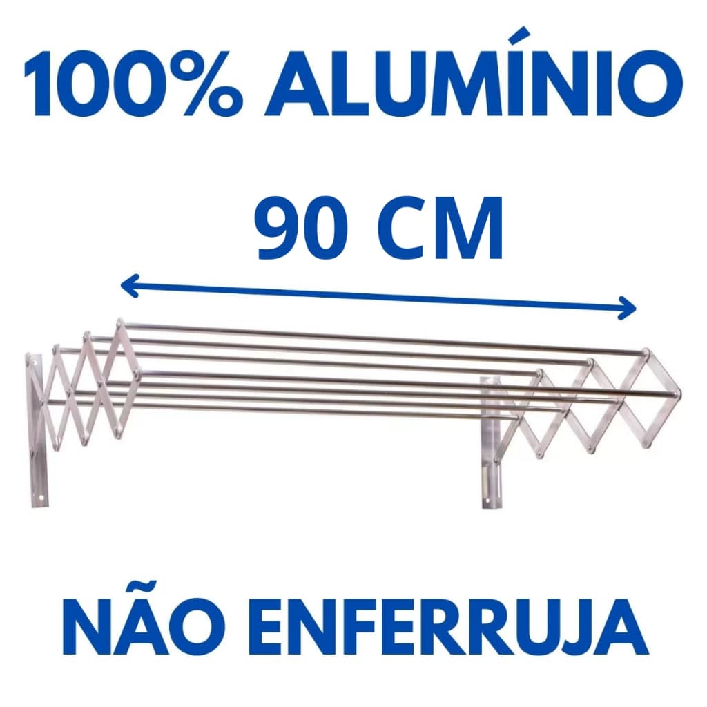 Varal De Parede SANFONADO 90 CM ALUMINIO Dobravel Retratil Não Enferruja - BITENFER VARAIS