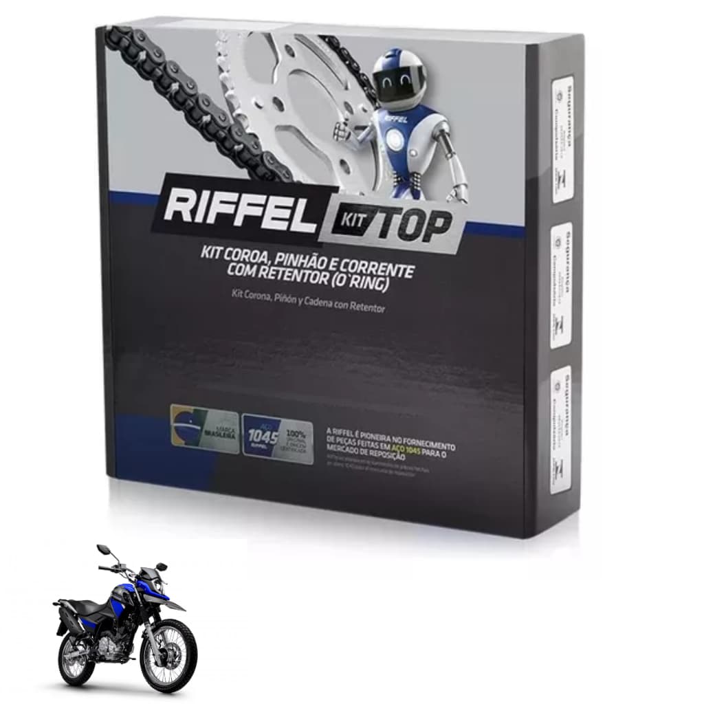 Kit Relação Moto Yamaha Xtz 150 Crosser Com Retentor 1045 Riffel melhor Kit completo aço 1045