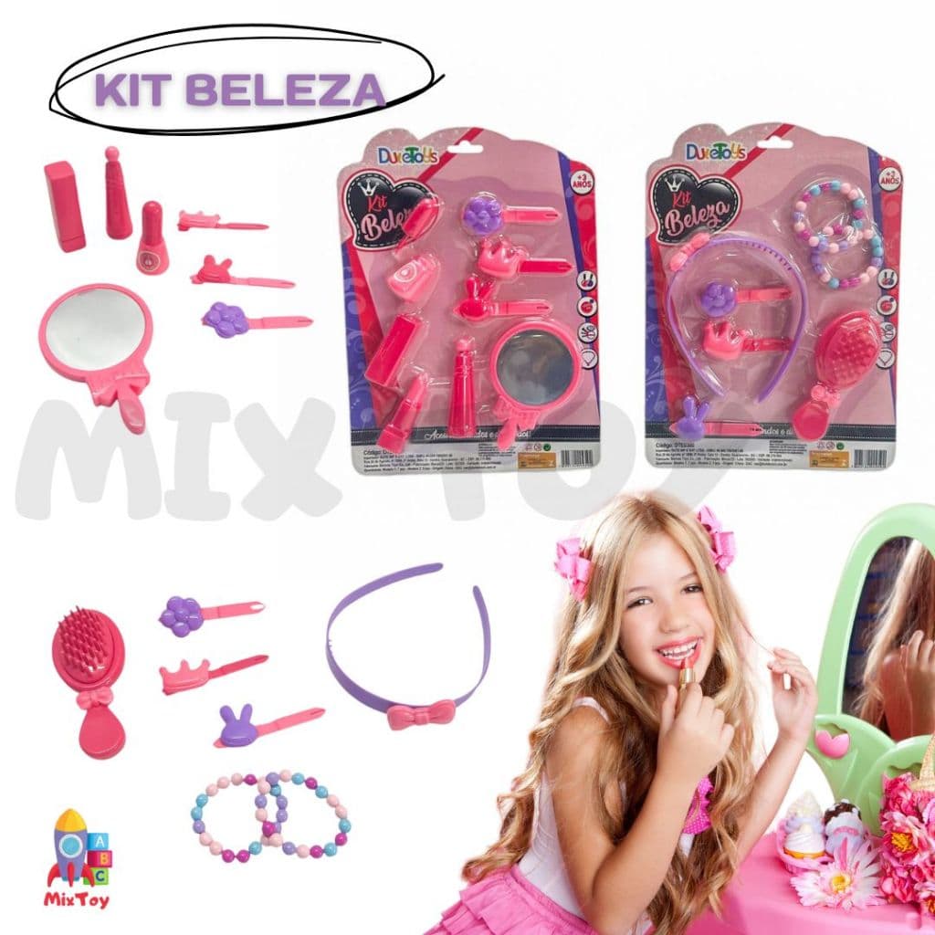 Kit Beleza Infantil Dutetoys Brinquedo com Acessórios Tiara Grampo Escova 0390