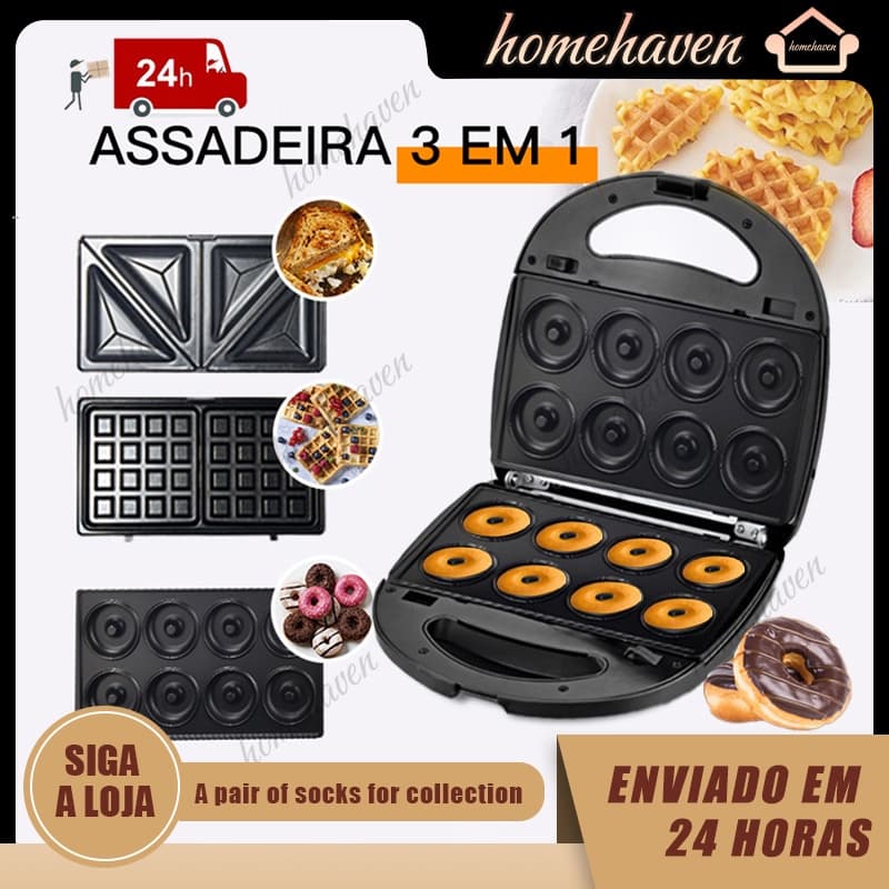 Máquina Donuts Wafler Rosquinha Sanduicheira 3 Em 1  110V