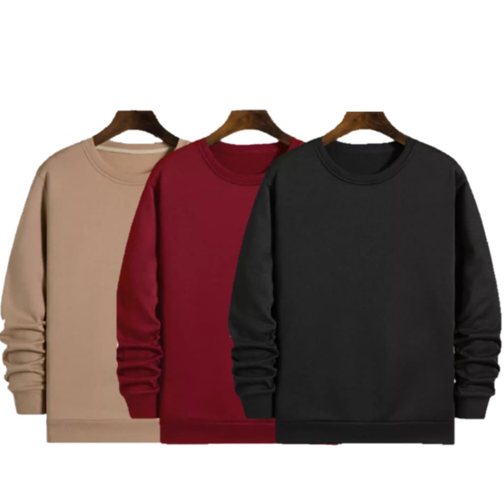 Kit 3 Moletom Gola Redonda Unissex Careca Blusa de Frio Casaco Feminino Masculino Flanelado Liso