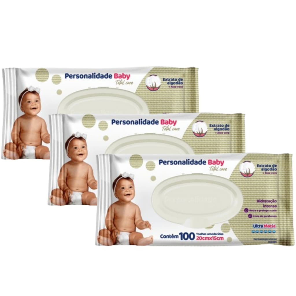 Kit 3 Toalhas Umedecidas Recém Nascido RN Personalidade - Total de 300 Unidades
