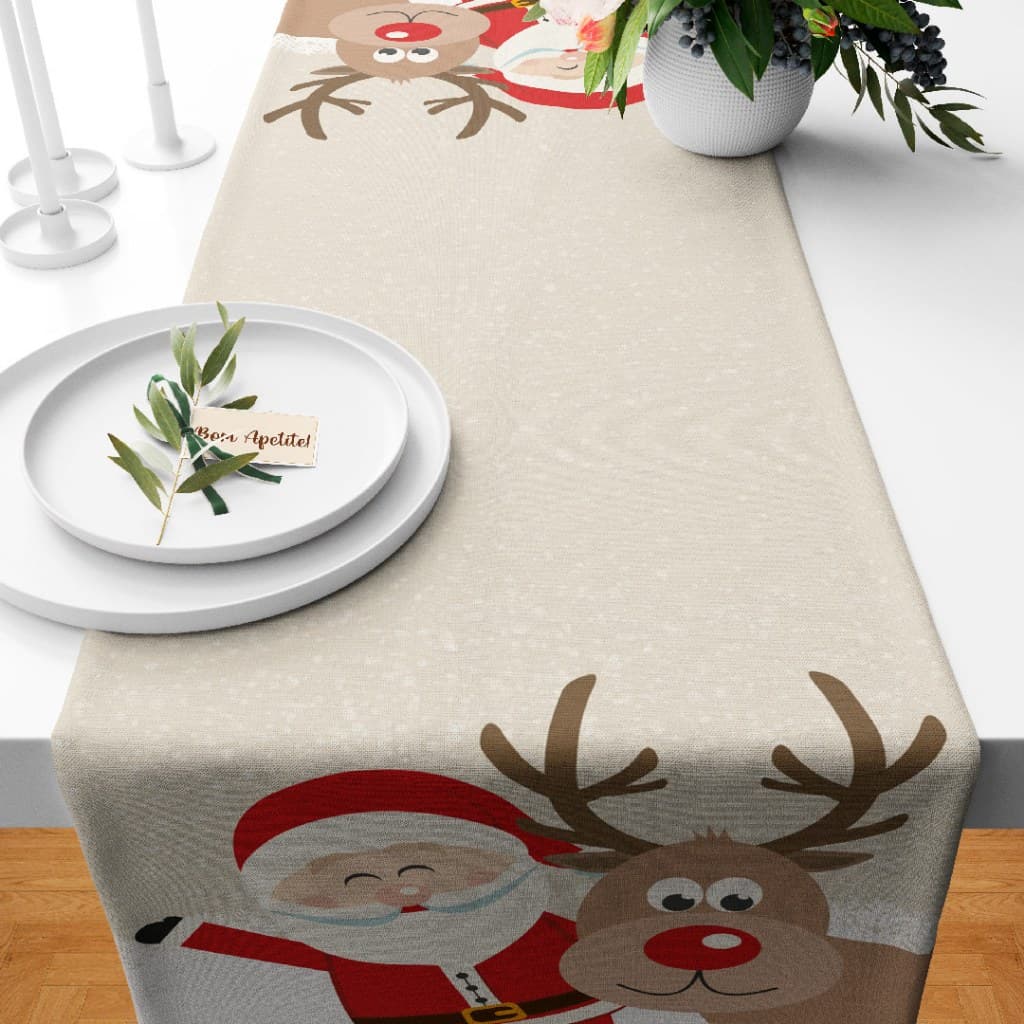 Trilho Caminho de Mesa Natalino Decorativo Noel e Rena 110x35cm ENVIO RÁPIDO e FABRICAÇÃO PRÓPRIA!