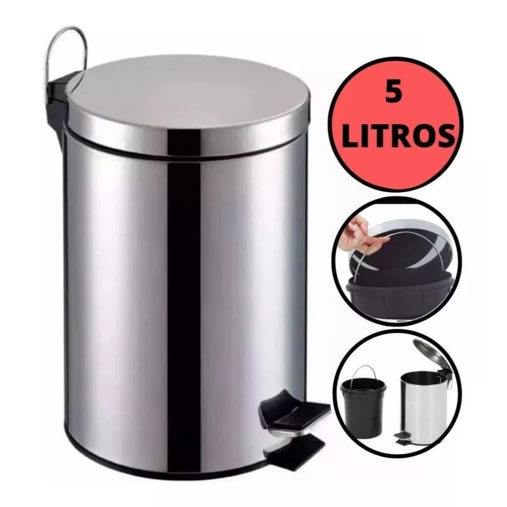 Lixeira 5L Inox com Pedal e Cesto Removível para Banheiro Cozinha Escritório Fraldas Lavanderia