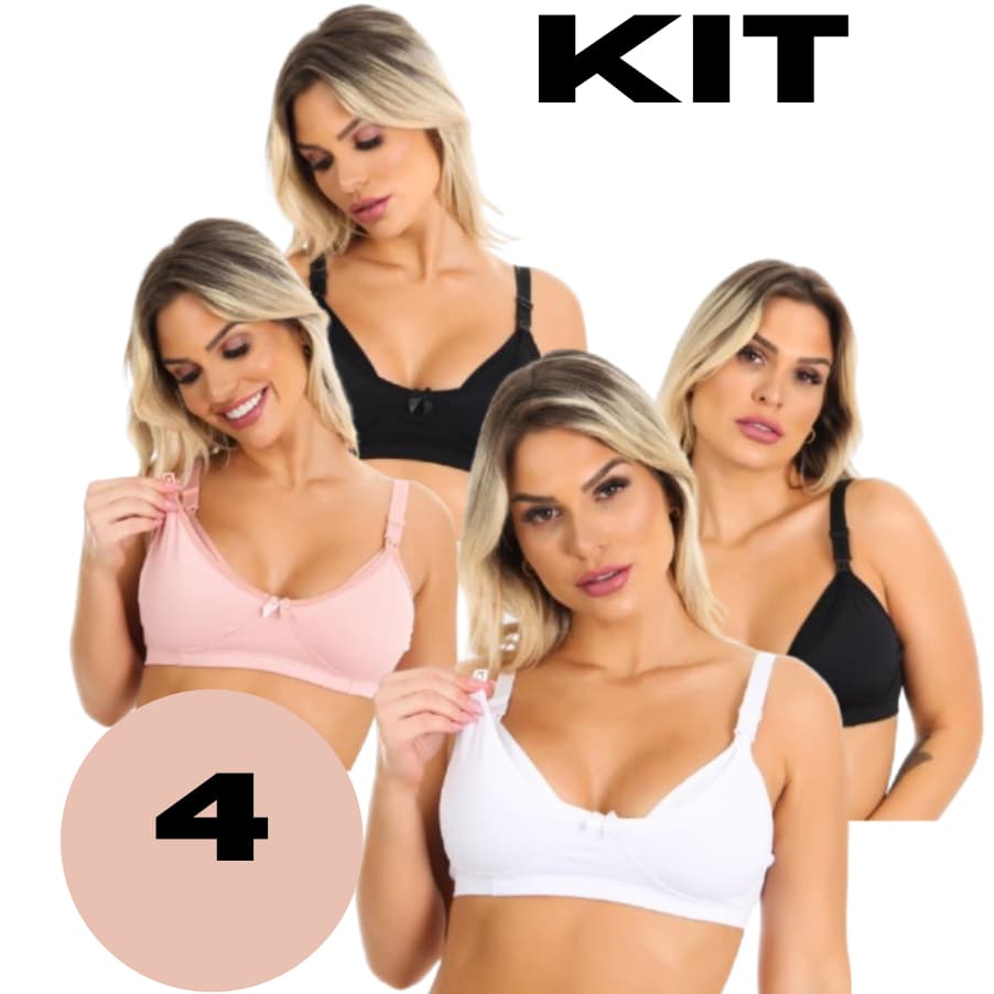 Kit 4 Sutiãs de Amamentação Sem Bojo Confortável Reforçado Pós Parto Feminino Gestante Soutien Sutia