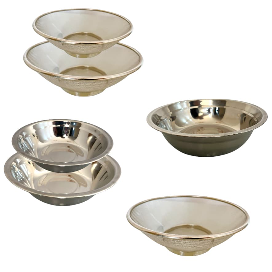 Kit 2 Tigela Bowl Inox Bacia De Temperar e 2 Escorredor Arroz Macarrão Fritura Aço Inox Multiuso