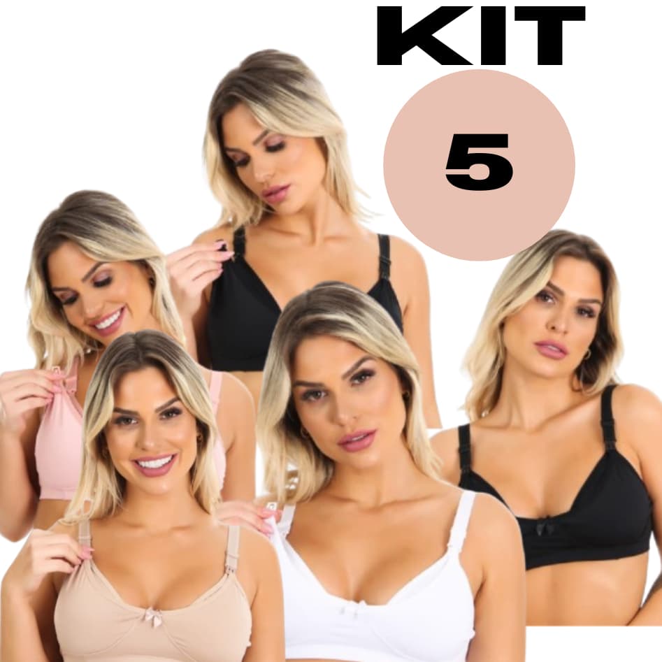 Kit c/5 Sutiãs de Amamentação Sem Bojo Confortável Reforçado Pós Parto Feminino Gestante Soutien Sutia