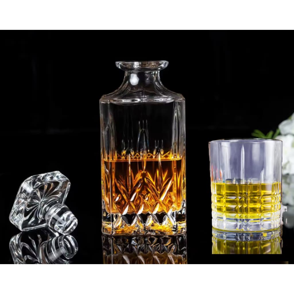 Garrafa Decanter Vidro Whisky Licor 900ml + 6 Copos Simetria 330mL