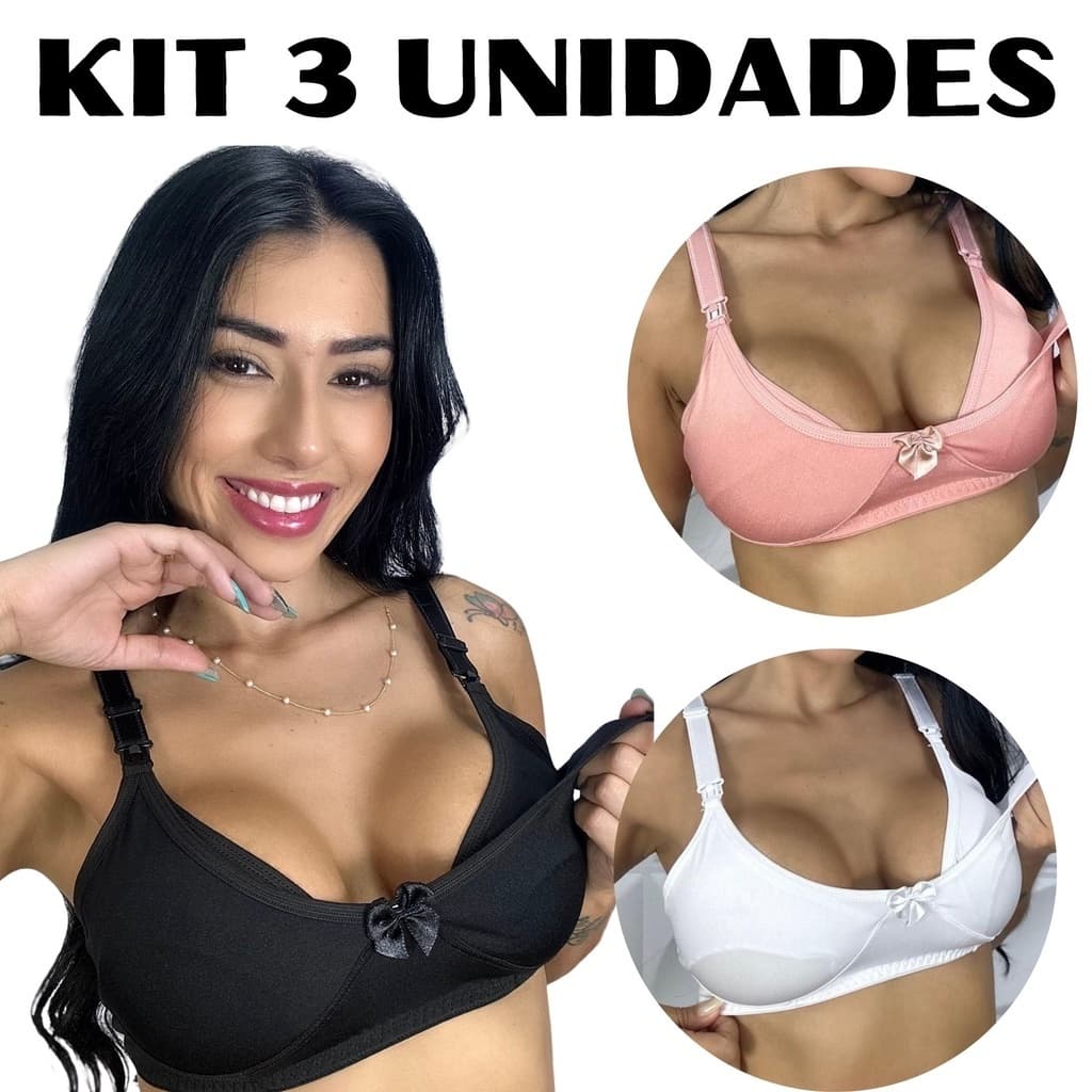 Kit com 3 unidades de Sutiã Amamentação em MICROFIBRA para Pós Parto Maternidade