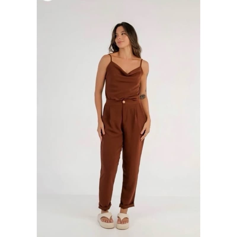 Calça Social Feminina Marrom Larguinha