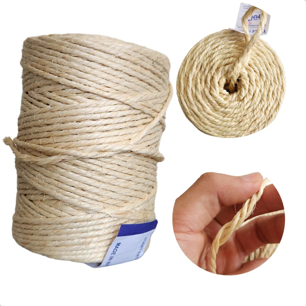 BARBANTE FIO SISAL LASIS 3.8MM COM 50M ARTESANATO ARRANHADORES DECORAÇÃO RUSTICA JUTA