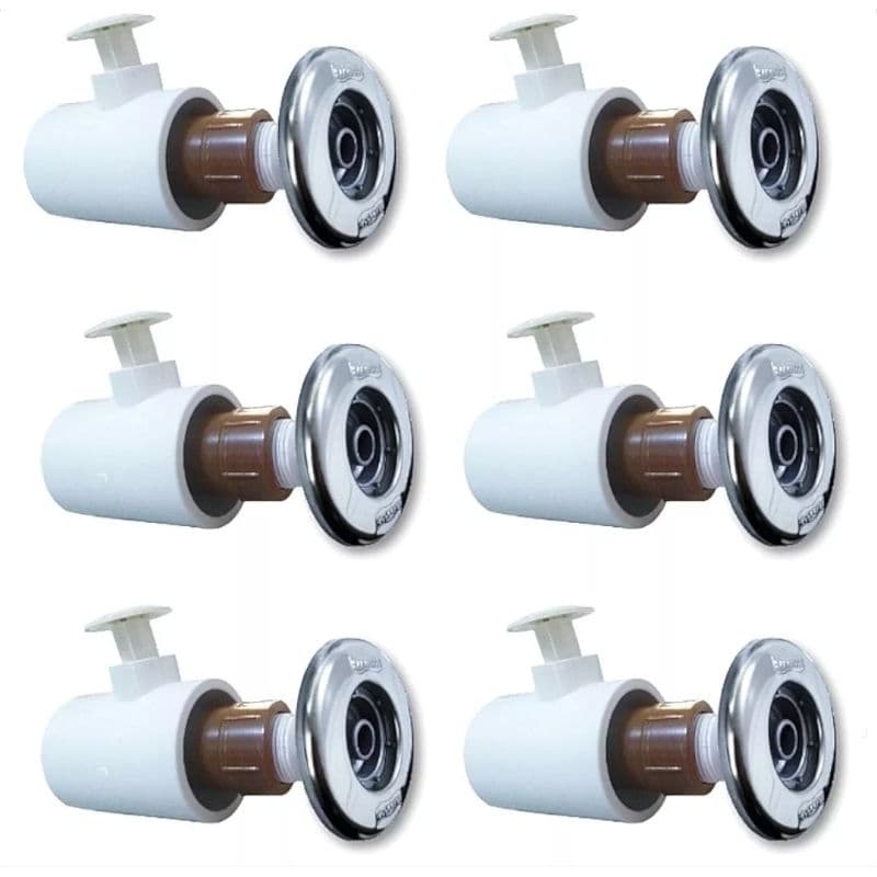 6 Bicos Completos Dispositivos Para Hidromassagem Pratic Inox Acabamento em Aço Inox Para Piscina Sodramar
