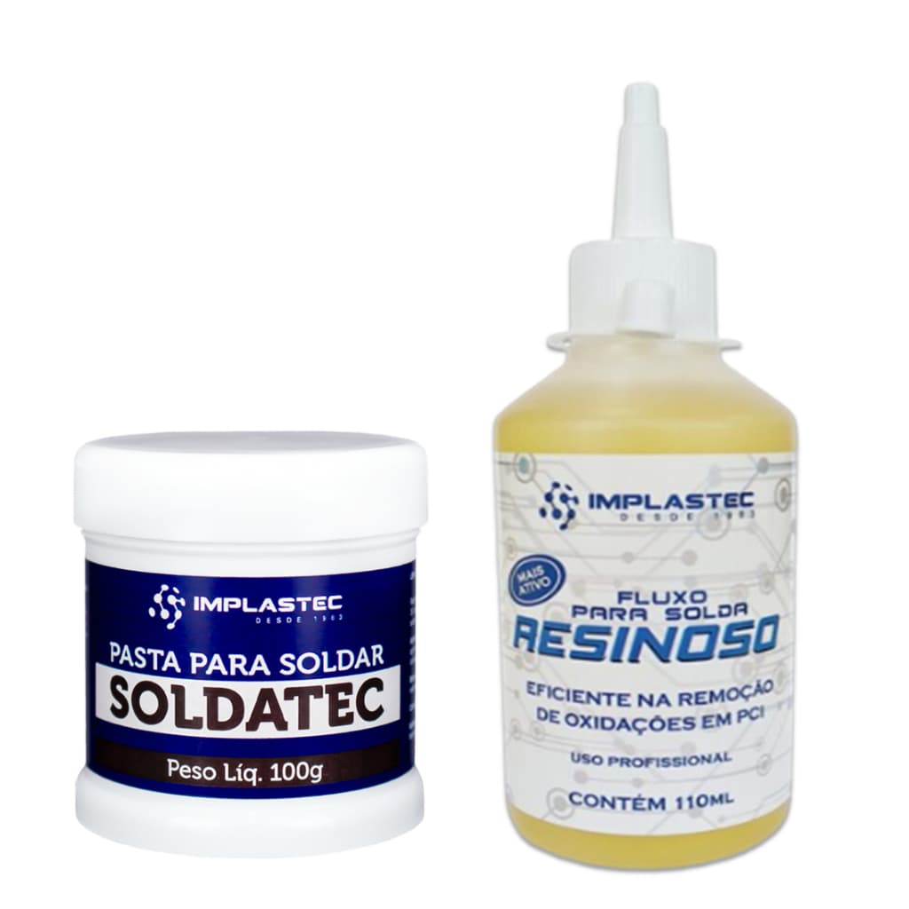 Kit Pasta de Solda Implastec 100g + Fluxo Resinoso Implastec 110ml Soldagem Eletrônica