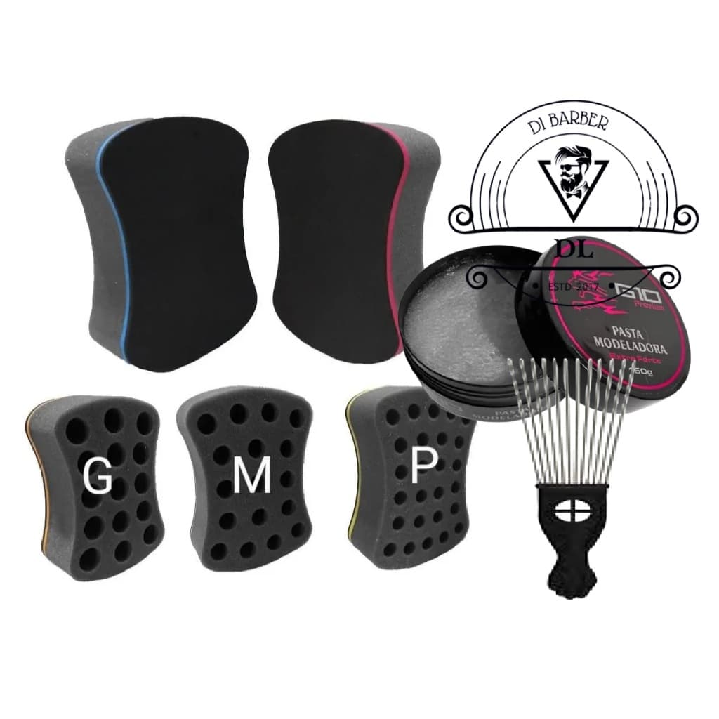 Kit Esponja Buchinha Nudred para enrolar cabelo + Cera Modeladora G10 + Pente (escolha o tamanho)