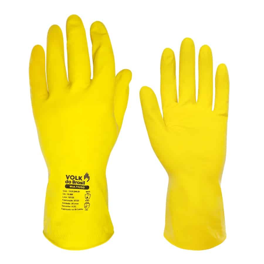 3 Pares Luva de Latex Amarela Multiuso Limpeza Volk Luva de Segurança EPI