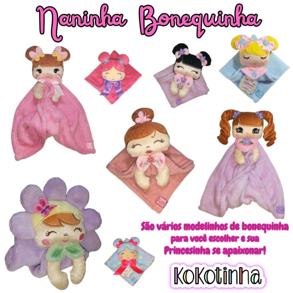 Naninha Bonequinha - naninha com boneca para menina  - mantinha com bichinho para bebês