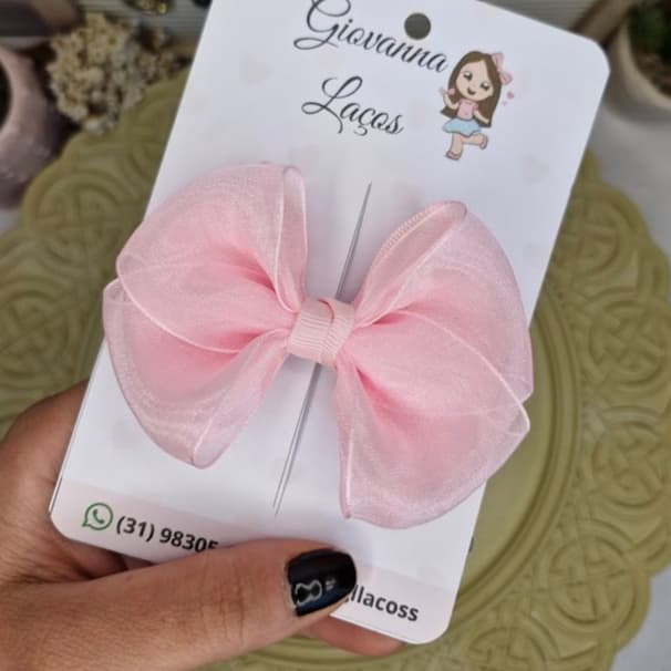 Laço Cruzado Duplo com Organza/ Laço de Cabelo Infantil/ Laço para Casamento