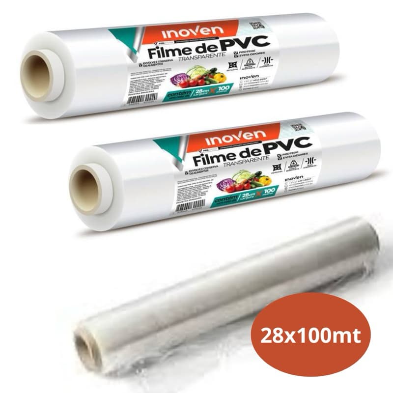 Filme PVC KiRolo 28cmx100mt Alimentos Rolo Bobina Plástico Esticavel Resistente Transparente