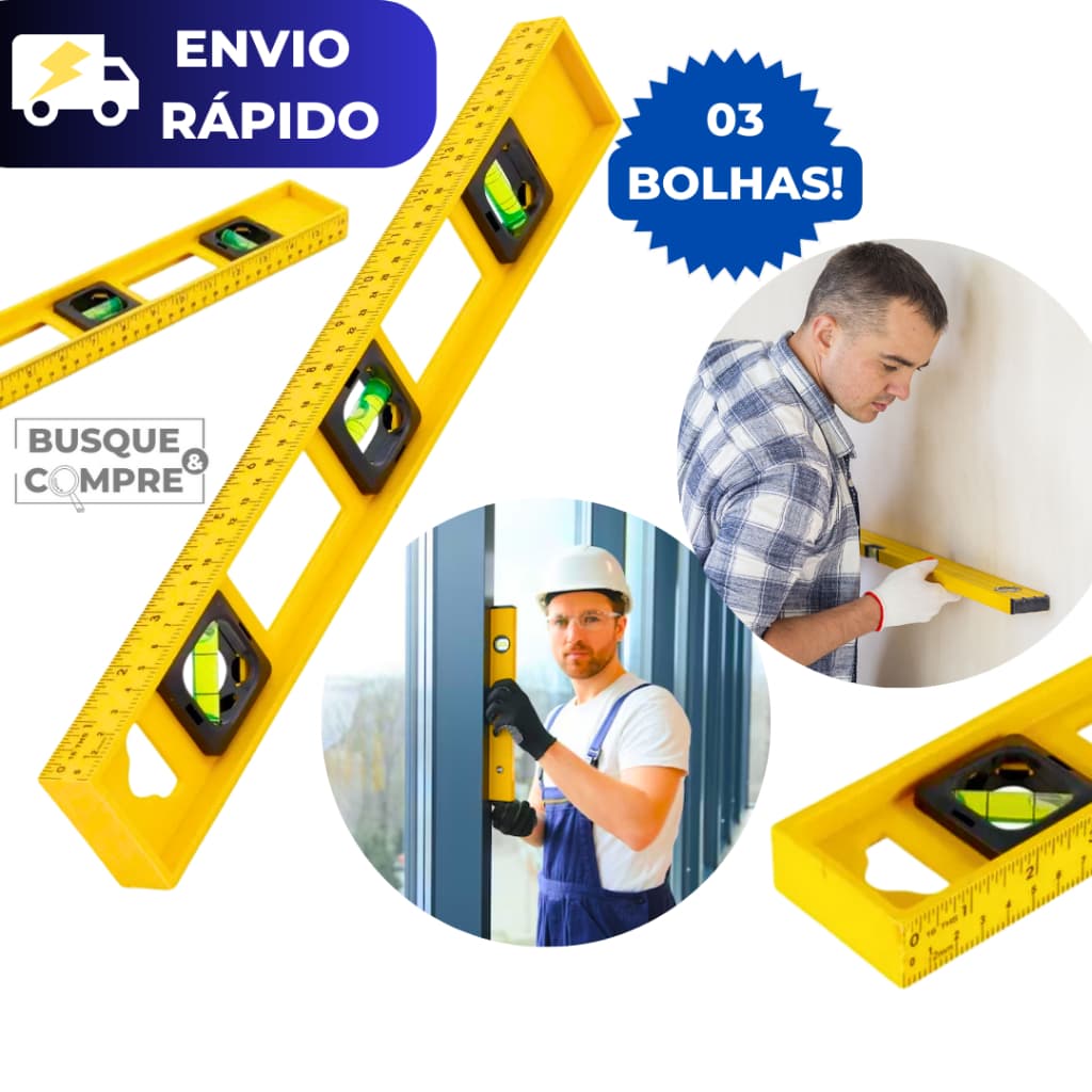 Nível Régua com 3 Bolhas Bulbos Nivelador de Mão Profissional Manual com Medidas de 50cm Pedreiro