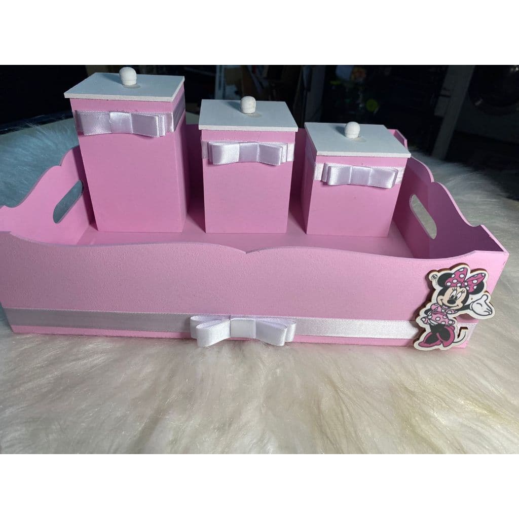 Kit Bebê com 4 Peças cor Rosa com decoração Minnie
