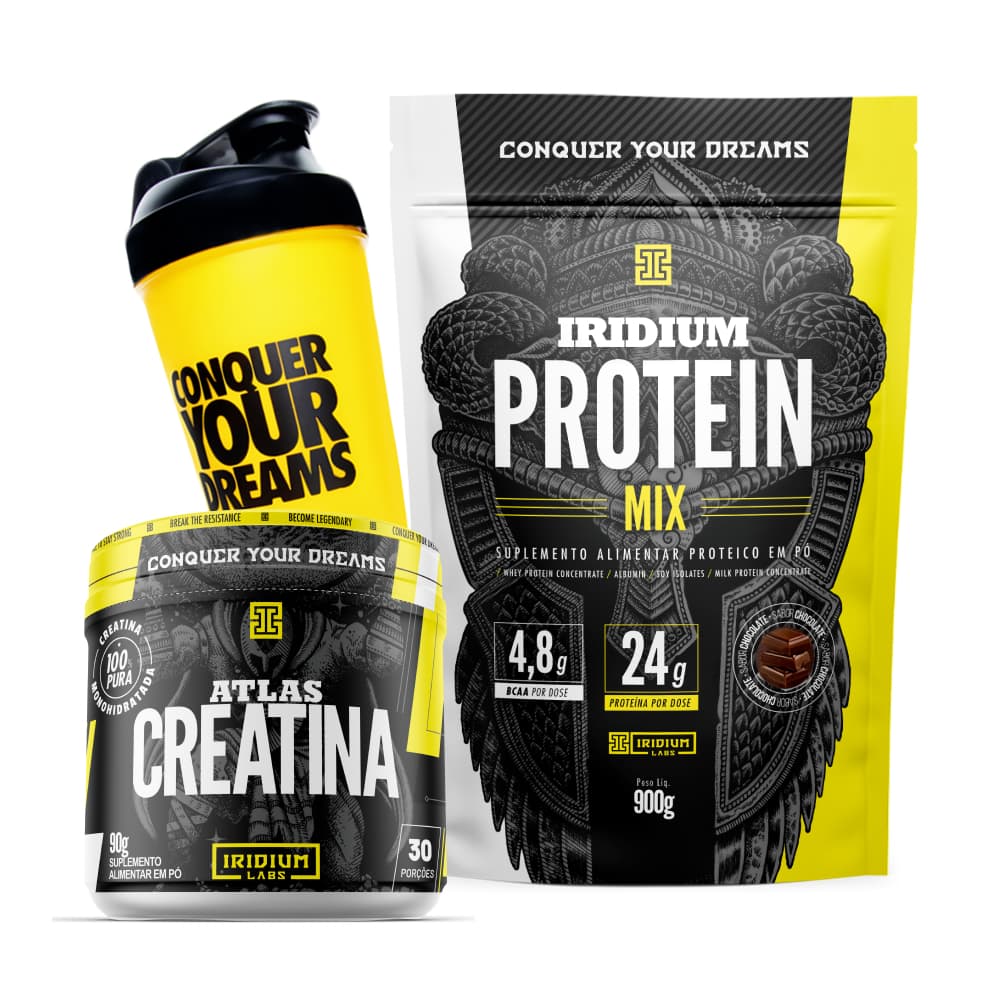 Kit Whey Protein mix + Creatina 90g +  Coqueteleira 600ml  - Iridium Labs